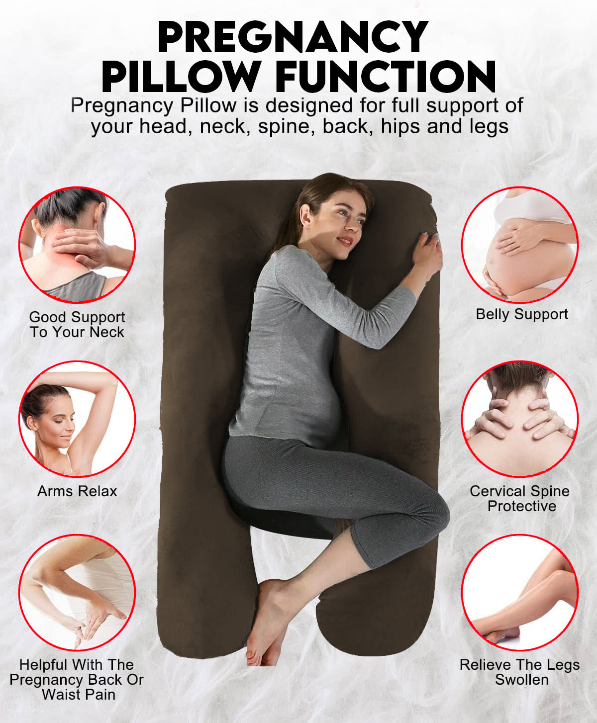 TruComfort U-Shaped Pregnancy Maternity Pillow With Velvet Cover -54 IN X 36 IN - XL Size -Super Premium