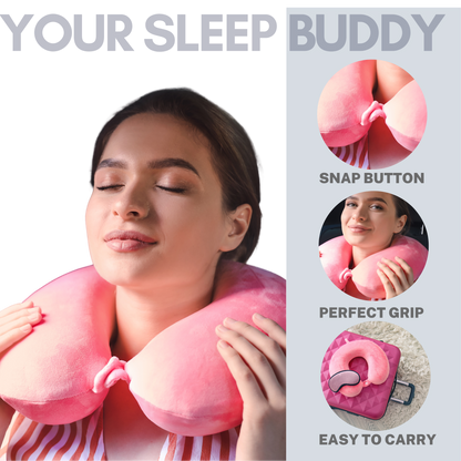 Travel Neck Pillow  in Microfibre filling with Premium velvet soft fabric cover, with snap button, standard size, for comfort travel in car, bus, flight