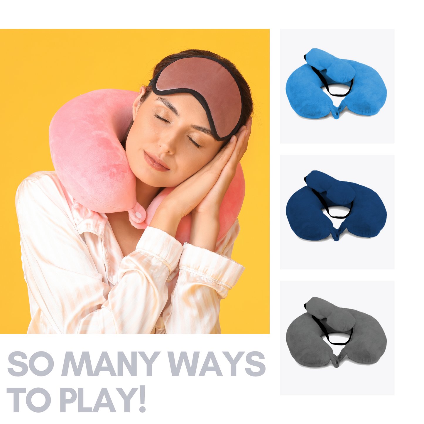 Travel Neck Pillow  in Microfibre filling with Premium velvet soft fabric cover, with snap button, standard size, for comfort travel in car, bus, flight