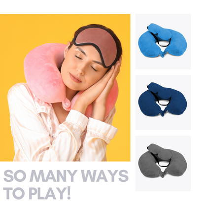 Travel Neck Pillow  in Microfibre filling with Premium velvet soft fabric cover, with snap button, standard size, for comfort travel in car, bus, flight