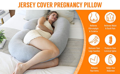 C-Shaped Pregnancy Pillow - FLEXICOOL Jersey Cotton Cover Premium Quality - 54 InchesX 36 Inches Size