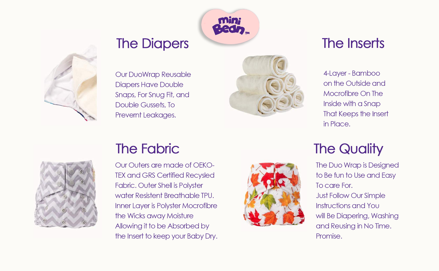 Combo- Pack of 3 - DuoWrap™ Onsize Cloth Diapers, washable and reusable, with 4 Layered Bamboo Fibre Insert